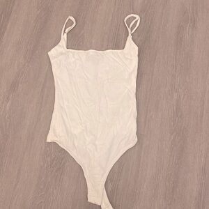 Lulus white/cream rubbed square neck bodysuit. Thong.